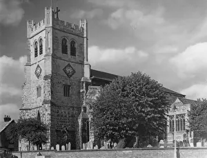 Abbeys Prints: A striking view of Waltham Abbey, Essex, England, showing the square battlements of