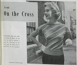 Woolen Prints: A striped jumper, knitted on the cross'. Date: 1954