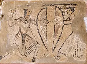 Tourney Prints: Struggle between two warriors. Mosaic. Italy
