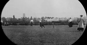 Pupil Collection: Students playing cricket steam train in background