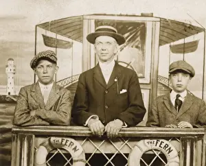 Studio photo, three people on board ship, The Fern