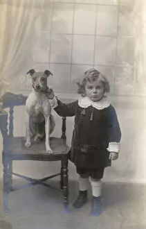 Studio portrait, boy with Jack Russell terrier