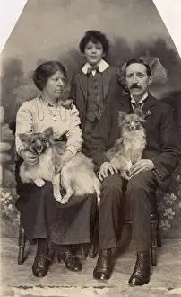 Lapdog Prints: Studio portrait, family of three with two dogs