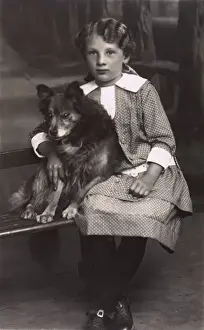 Elbe Prints: Studio portrait, little girl with a dog, Germany