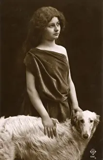 Thick Prints: Studio portrait, woman with Borzoi dog