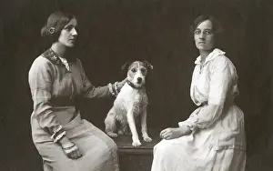 Collars Prints: Studio portrait, two women with dog