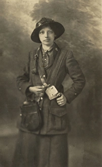 Images Dated 31st March 2017: Studio portrait, young woman bus or tram conductor, WW1