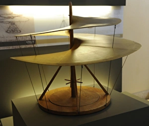 Study the air screw by Leonardo da Vinci. Manuscript B, shee Study the air screw by Leonardo da Vinci. Manuscript B, shee