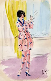 Nightwear Prints: Stylish French Girl in pink and blue pyjamas