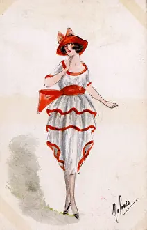 Brunette Prints: Stylish French Girl in red and white dress and red hat