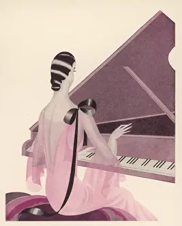 Elegantly Prints: Stylish Lady at Piano