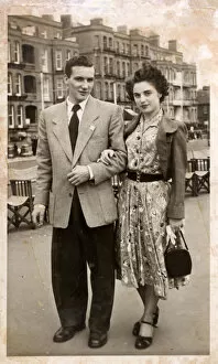 Stylish young 1940s couple at the seaside