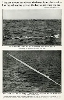 Launching Prints: Submarine HMS C32 launching torpedo, WW1