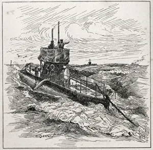 Spotters Prints: A submarine at the surface with spotters in the turret