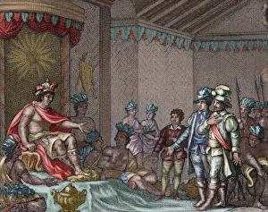 Peru Gallery: Submission of Atahualpa. Colored engraving, 1807