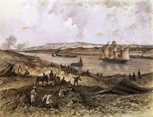 Lesseps Prints: Suez Canal. Egypt. Watercolor by Riou