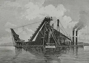 Maintenance Prints: Suez Canal. Large dredger type couloir used to clean canal