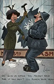 Confronts Prints: Suffragette Hammer Policeman Broken Window