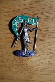 Images Dated 9th October 2013: Suffragette W. S. P. U Joan of Arc Brooch