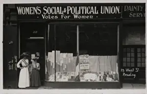 Displays Prints: Suffragette W. S. P. U Reading Shop 1910