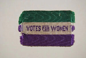 Images Dated 9th October 2013: Suffragette W. S. P. U Ribbon Badge