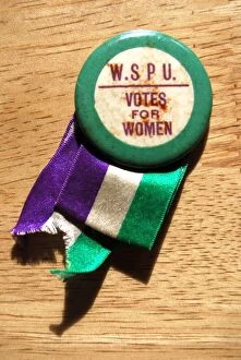 Suffragettes Gallery: Suffragette W.S.P.U Badge and Ribbon
