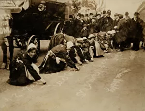 Chalk Collection: Suffragettes Chalking Pavement Deputation