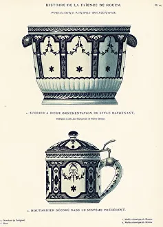 Crockery Prints: Sugar bowl and mustard pot in the festoon style, Rouen