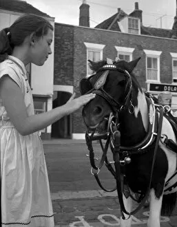 Sugar the pony with young girl at Deal, Kent