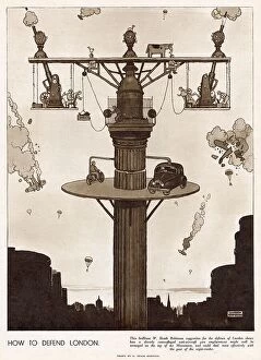 Defend Collection: Suggestion by William Heath Robinson for defence of London, a spinning platform land with