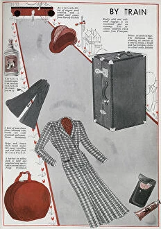 Journeys Collection: Suggestions for hats, luggage, fashions and accessories to take on a train journey. Date: 1932