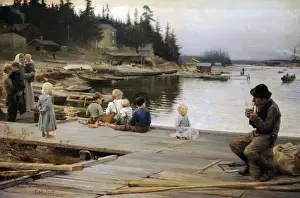 Barefooted Prints: Summer evening at Hammars repair yard, 1885, by Albert Edel