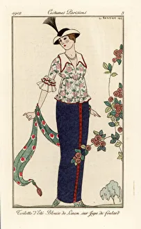 Blanc Prints: Summer outfit with floral linen blouse and foulard skirt