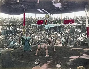 Wrestling Prints: Sumo wrestling match, Japan, circa 1880s