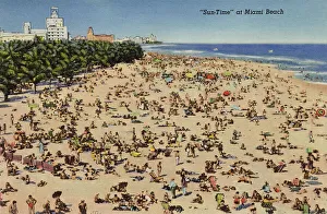 Miami Prints: Sunbathing holidaymakers on Miami Beach, Florida, USA Date: 1941