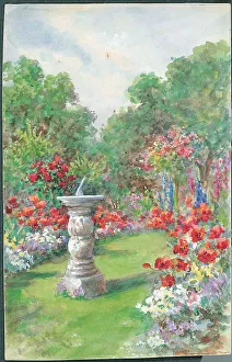 Sundial with ornamental poppies