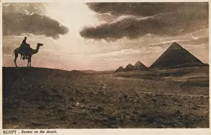 Sunset over the desert and Pyramids, Egypt