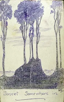 Sunset somewhere in. WWI drawing