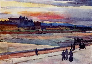 Sunset over Monte Oliveto from banks of the Arno River