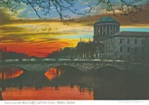 Four Prints: Sunset over the River Liffey and Four Courts, Dublin