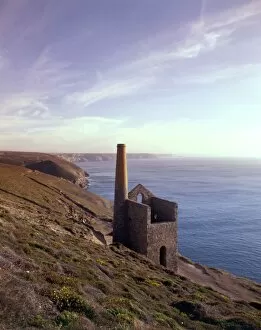 Grassy Collection: Sunset at Wheal Coates tin mine, St Agnes, Cornwall