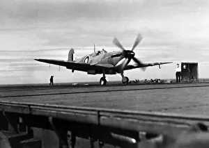Salerno Prints: Supermarine Seafire II departs HMS Hunter during Salern