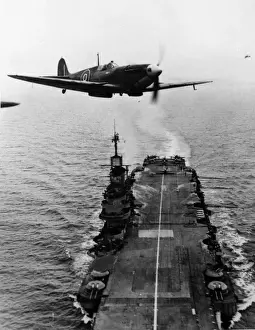 Seafire Prints: Supermarine Seafire IIc above carrier