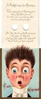 Jokes Prints: Surprised young man on a Christmas card