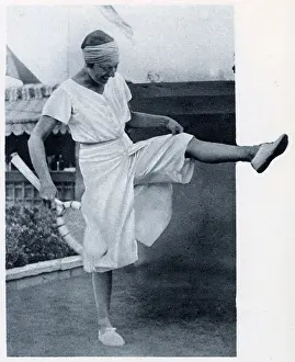Racket Prints: Suzanne Lenglen, tennis player, wearing long shorts