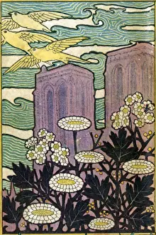 Daisies Prints: Swallows flying past Notre Dame Cathedral, Paris, France