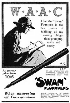 Pens Prints: Swan Fountpen advert featuring WaC girl, WW1