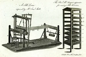 Shelf Prints: Swayne's apparatus for rearing silk worms, and a silk loom