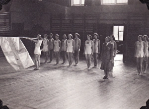 Gymnasts Gallery: Swedish Gymnasts with flag in gym
