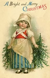 Images Dated 31st August 2012: Sweet little girl with Christmas trees